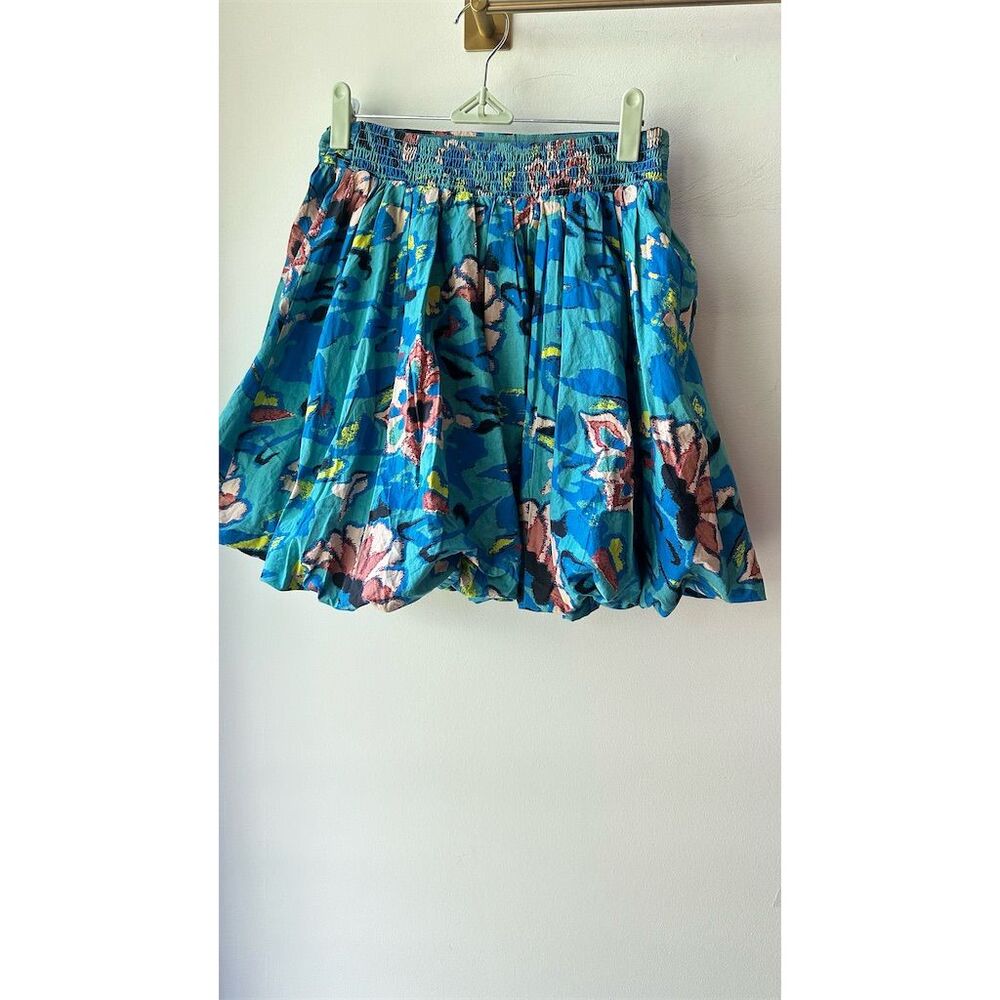 Cleobella Blue Floral Bubble Hem Mini Skirt Size M